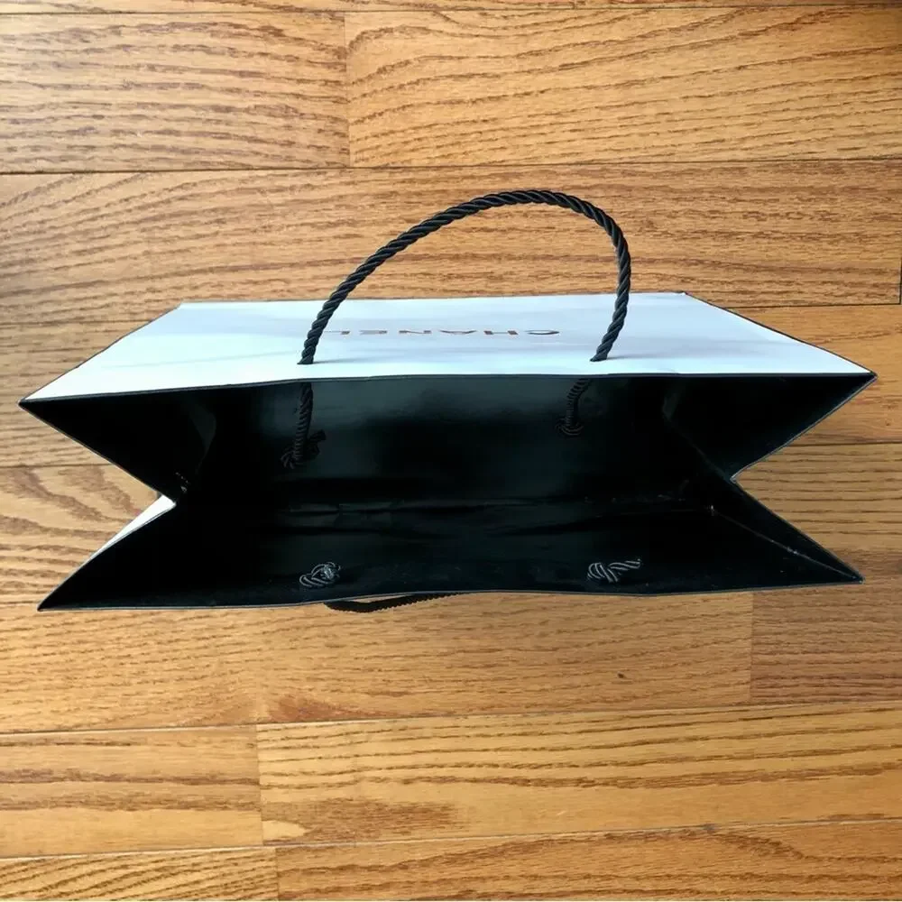 Chanel Authentic Bundle of Two White Paper Shopping Bags with Black Handles